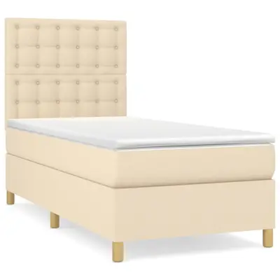 vidaXL Box spring postelja z vzmetnico krem 100x200 cm blago