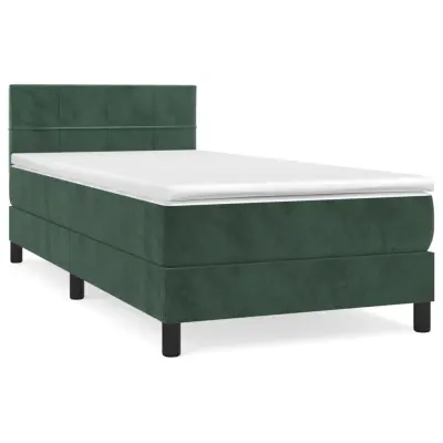 vidaXL Box spring postelja z vzmetnico temno zelena 100x200 cm žamet
