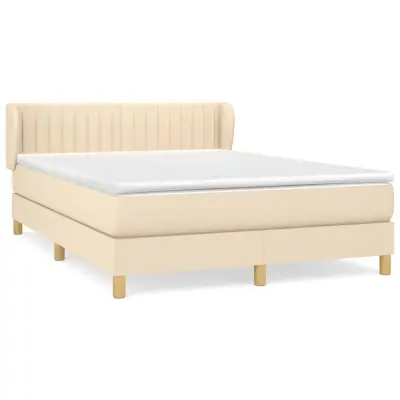 vidaXL Box spring postelja z vzmetnico krem 140x190 cm blago