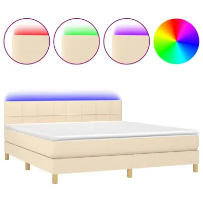 vidaXL Box spring postelja z vzmetnico LED krem 180x200 cm blago