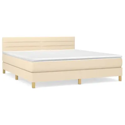 vidaXL Box spring postelja z vzmetnico krem 160x200 cm blago