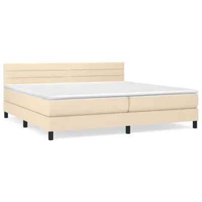 vidaXL Box spring postelja z vzmetnico krem 200x200 cm blago