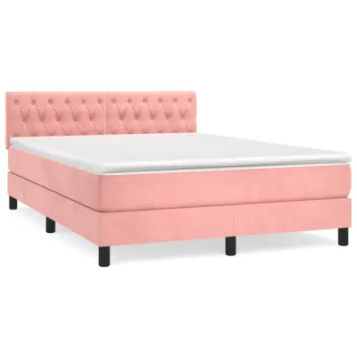 vidaXL Box spring postelja z vzmetnico roza 140x190 cm žamet
