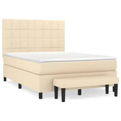 vidaXL Box spring postelja z vzmetnico krem 140x190 cm blago