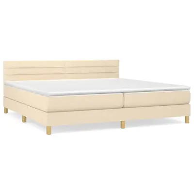 vidaXL Box spring postelja z vzmetnico krem 200x200 cm blago