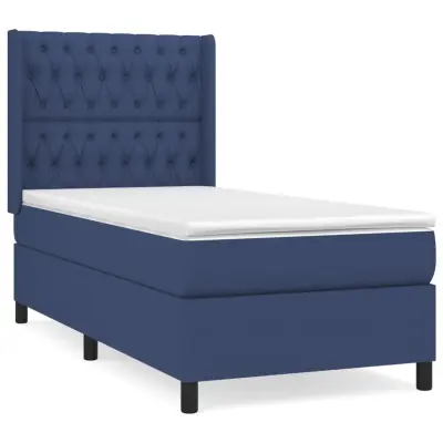 vidaXL Box spring postelja z vzmetnico moder 90x190 cm blago