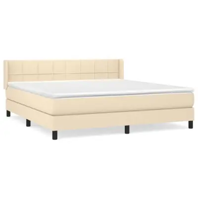 vidaXL Box spring postelja z vzmetnico krem 160x200 cm blago