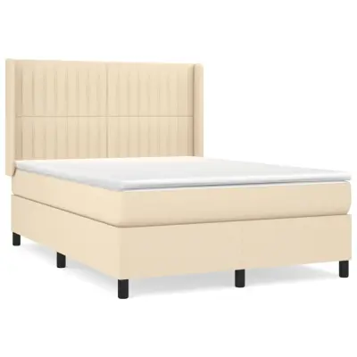 vidaXL Box spring postelja z vzmetnico krem 140x200 cm blago