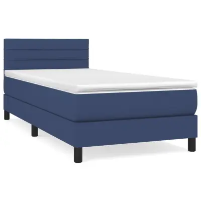 vidaXL Box spring postelja z vzmetnico modra 100x200 cm blago