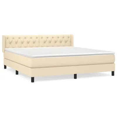 vidaXL Box spring postelja z vzmetnico krem 160x200 cm blago