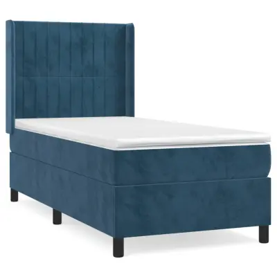 vidaXL Box spring postelja z vzmetnico temno moder 90x190 cm žamet