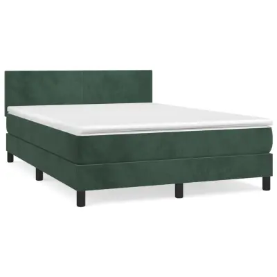 vidaXL Box spring postelja z vzmetnico temno zelen 140x190 cm žamet