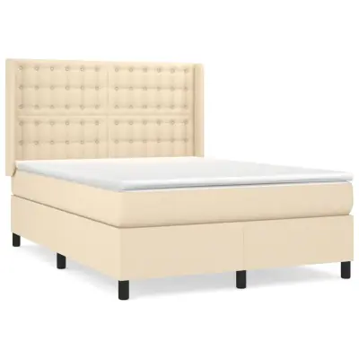 vidaXL Box spring postelja z vzmetnico krem 140x190 cm blago