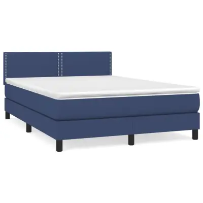 vidaXL Box spring postelja z vzmetnico modra 140x200 cm blago