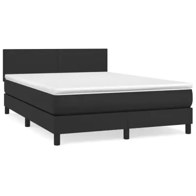 vidaXL Box spring postelja z vzmetnico črn 140x200 cm umetno usnje