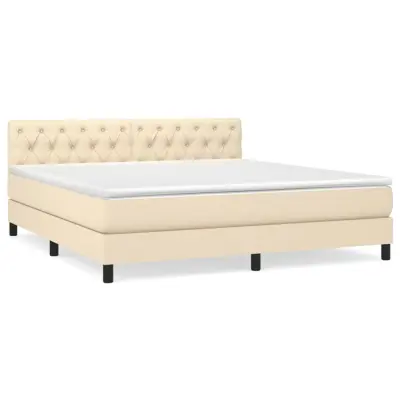 vidaXL Box spring postelja z vzmetnico krem 160x200 cm blago