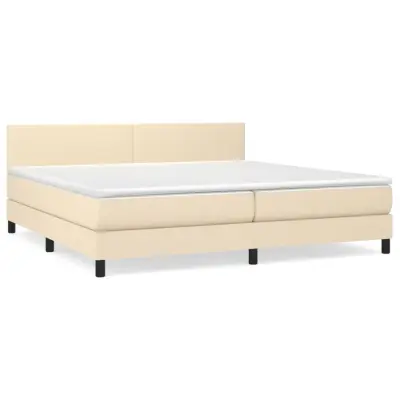 vidaXL Box spring postelja z vzmetnico krem 200x200 cm blago