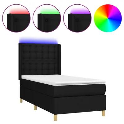 vidaXL Box spring postelja z vzmetnico LED črna 80x200 cm blago