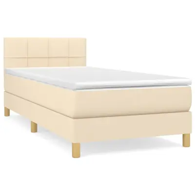vidaXL Box spring postelja z vzmetnico krem 90x190 cm blago