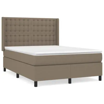 vidaXL Box spring postelja z vzmetnico taupe 140x190 cm blago