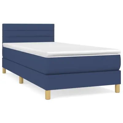 vidaXL Box spring postelja z vzmetnico moder 90x200 cm blago