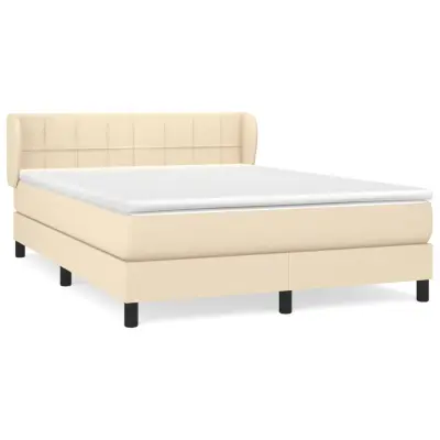 vidaXL Box spring postelja z vzmetnico krem 140x190 cm blago