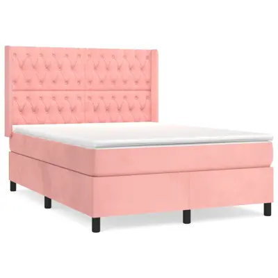 vidaXL Box spring postelja z vzmetnico roza 140x190 cm žamet