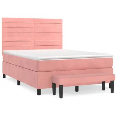 vidaXL Box spring postelja z vzmetnico roza 140x190 cm žamet