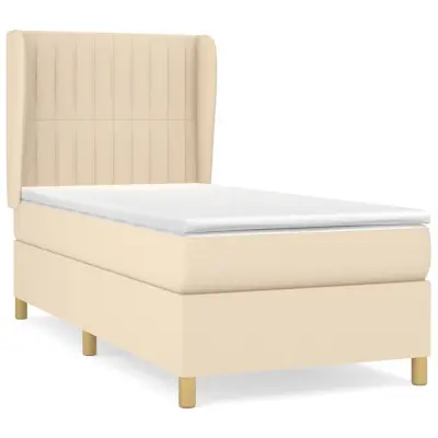 vidaXL Box spring postelja z vzmetnico krem 90x200 cm blago