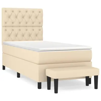 vidaXL Box spring postelja z vzmetnico krem 80x200 cm blago