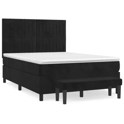 vidaXL Box spring postelja z vzmetnico črna 140x200 cm žamet