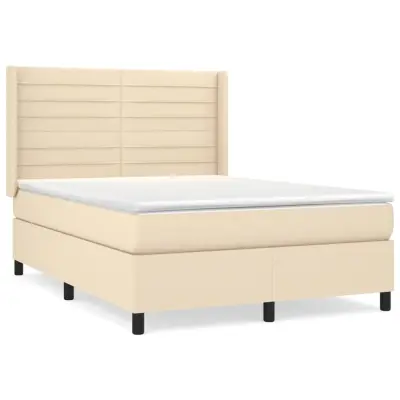 vidaXL Box spring postelja z vzmetnico krem 140x190 cm blago