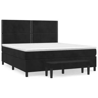 vidaXL Box spring postelja z vzmetnico črna 160x200 cm žamet