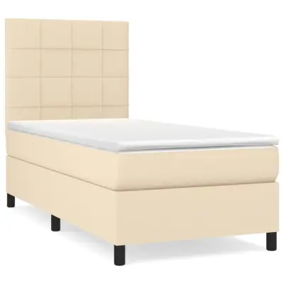 vidaXL Box spring postelja z vzmetnico krem 90x200 cm blago