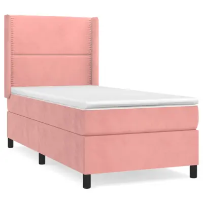 vidaXL Box spring postelja z vzmetnico roza 90x190 cm žamet