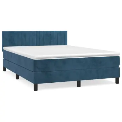 vidaXL Box spring postelja z vzmetnico temno modra 140x190cm žamet