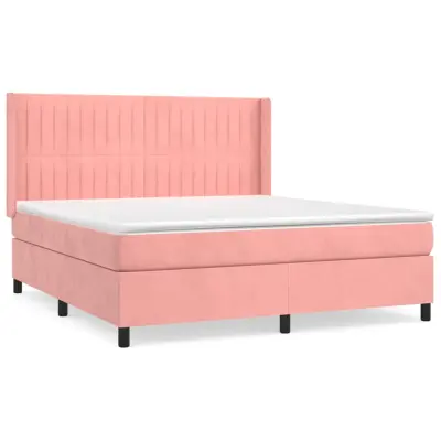 vidaXL Box spring postelja z vzmetnico roza 160x200 cm žamet