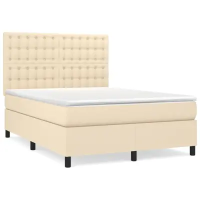 vidaXL Box spring postelja z vzmetnico krem 140x200 cm blago