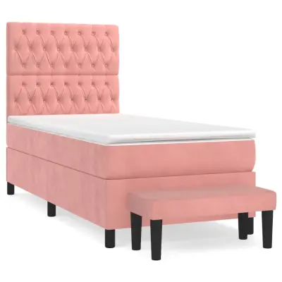 vidaXL Box spring postelja z vzmetnico roza 90x190 cm žamet