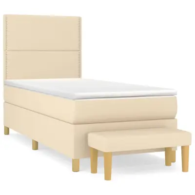 vidaXL Box spring postelja z vzmetnico krem 90x200 cm blago