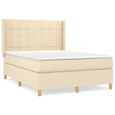 vidaXL Box spring postelja z vzmetnico krem 140x200 cm blago