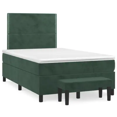 vidaXL Box spring postelja z vzmetnico temno zelena 120x200 cm žamet