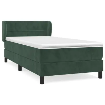 vidaXL Box spring postelja z vzmetnico temno zelen 90x190 cm žamet