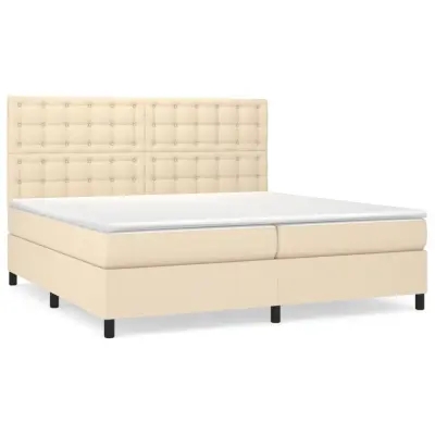 vidaXL Box spring postelja z vzmetnico krem 200x200 cm blago