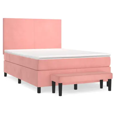 vidaXL Box spring postelja z vzmetnico roza 140x200 cm žamet