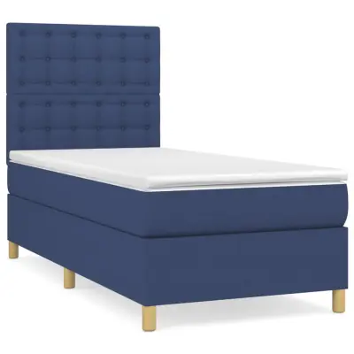 vidaXL Box spring postelja z vzmetnico moder 90x200 cm blago