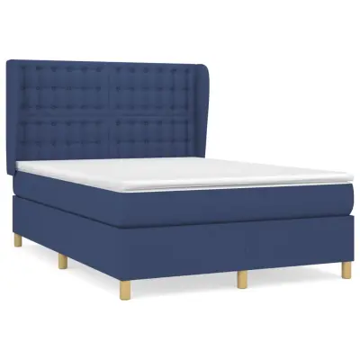 vidaXL Box spring postelja z vzmetnico modra 140x200 cm blago