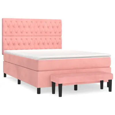 vidaXL Box spring postelja z vzmetnico roza 140x200 cm žamet