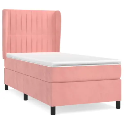 vidaXL Box spring postelja z vzmetnico roza 100x200 cm žamet
