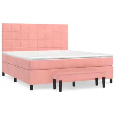 vidaXL Box spring postelja z vzmetnico roza 180x200 cm žamet